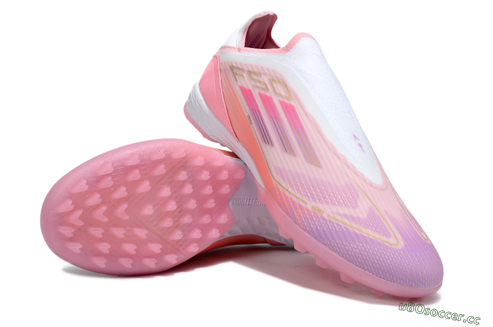 Unisex Adidas F50 Elite Laceless TF Artificial Turf Low-Tops Football Shoes - Pink/Purple/Gold 4