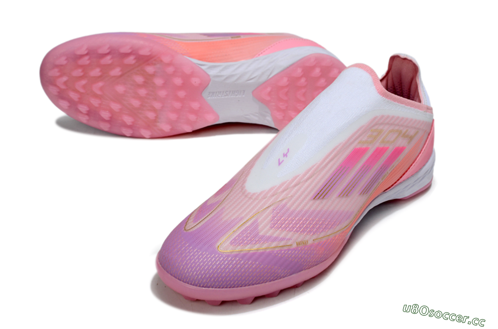 Unisex Adidas F50 Elite Laceless TF Artificial Turf Low-Tops Football Shoes - Pink/Purple/Gold 3