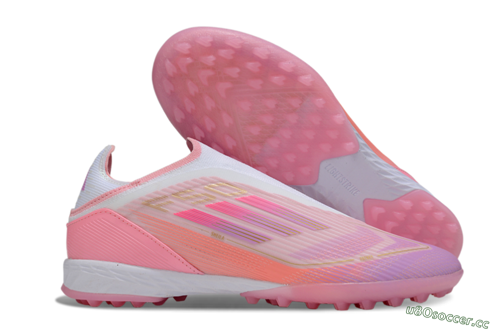 Unisex Adidas F50 Elite Laceless TF Artificial Turf Low-Tops Football Shoes - Pink/Purple/Gold 2