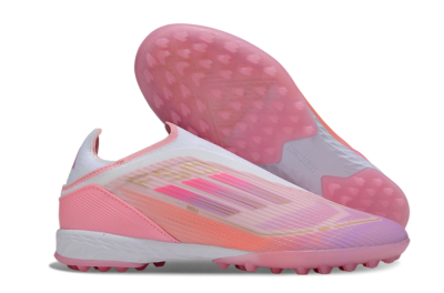 Unisex Adidas F50 Elite Laceless TF Artificial Turf Low-Tops Football Shoes - Pink/Purple/Gold