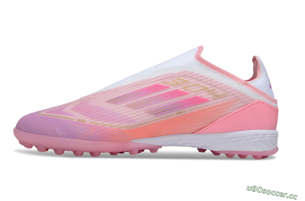 Unisex Adidas F50 Elite Laceless TF Artificial Turf Low-Tops Football Shoes - Pink/Purple/Gold 0