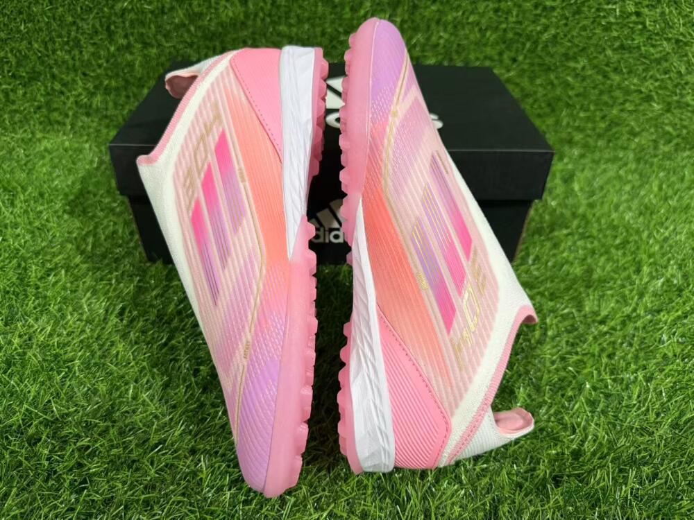 Unisex Adidas F50 Elite Laceless TF Artificial Turf Low-Tops Football Shoes - Pink/Purple/Gold