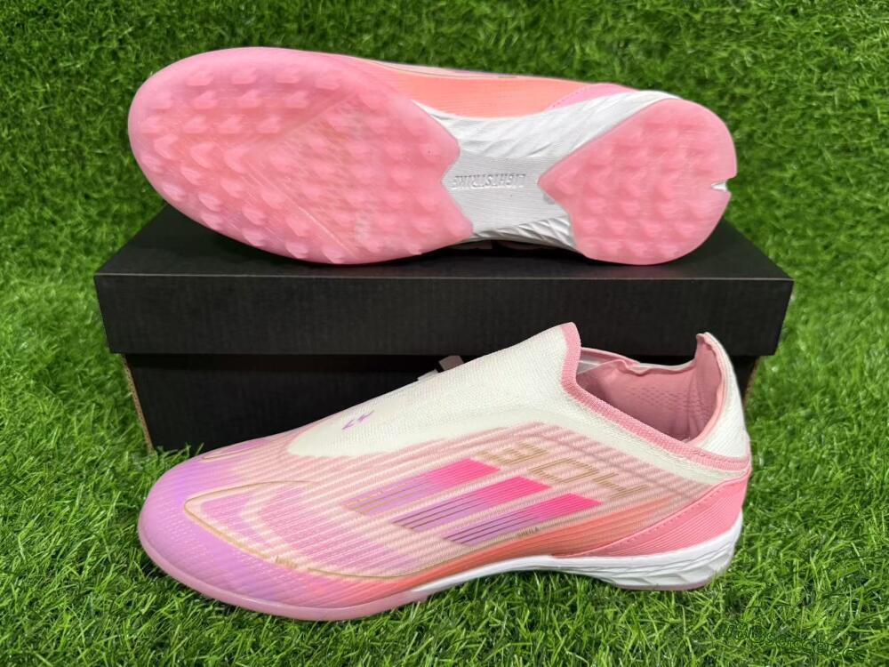 Unisex Adidas F50 Elite Laceless TF Artificial Turf Low-Tops Football Shoes - Pink/Purple/Gold