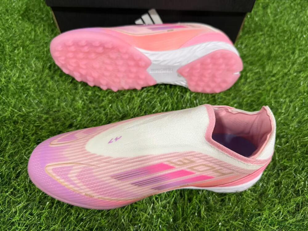 Unisex Adidas F50 Elite Laceless TF Artificial Turf Low-Tops Football Shoes - Pink/Purple/Gold
