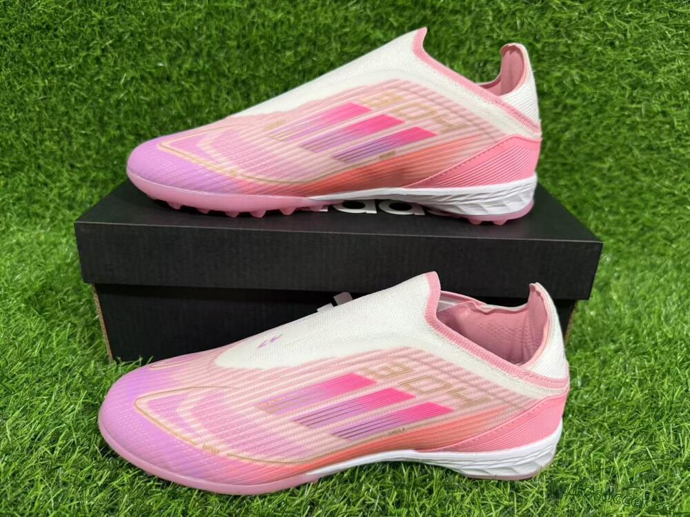 Unisex Adidas F50 Elite Laceless TF Artificial Turf Low-Tops Football Shoes - Pink/Purple/Gold