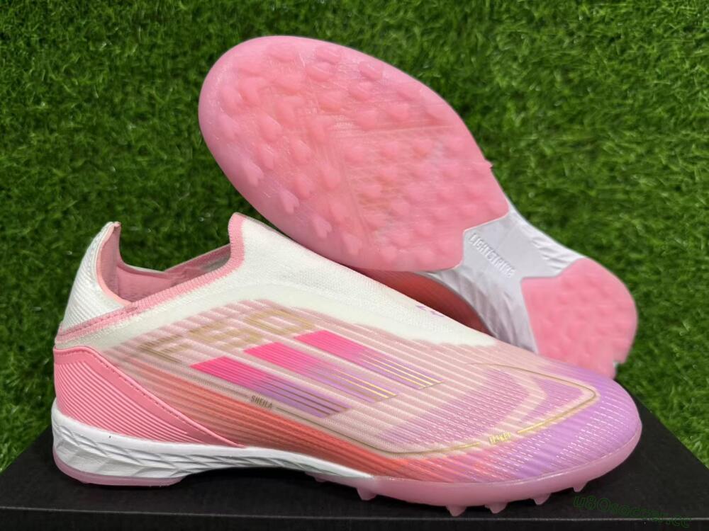 Unisex Adidas F50 Elite Laceless TF Artificial Turf Low-Tops Football Shoes - Pink/Purple/Gold