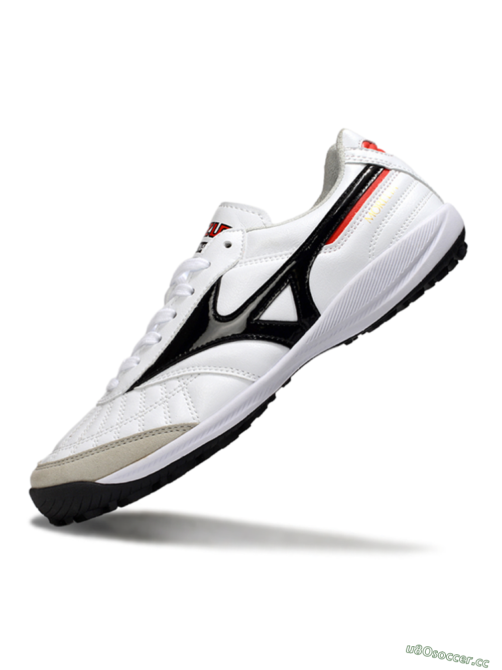 Men's Mizuno Morelia Neo 4 TF Artificial Turf Low-Tops Football Shoes - White/Black/Red 5