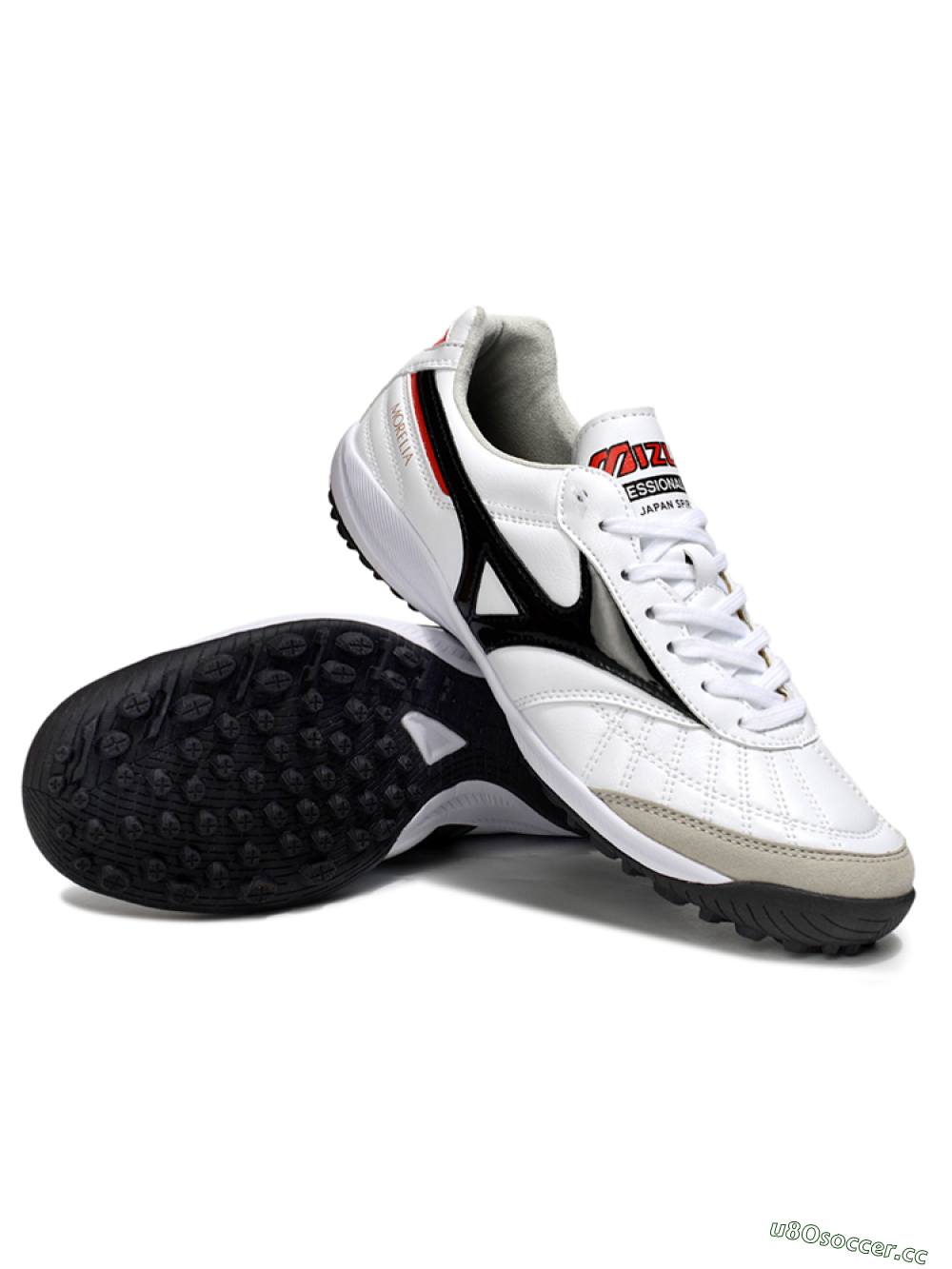 Men's Mizuno Morelia Neo 4 TF Artificial Turf Low-Tops Football Shoes - White/Black/Red 3