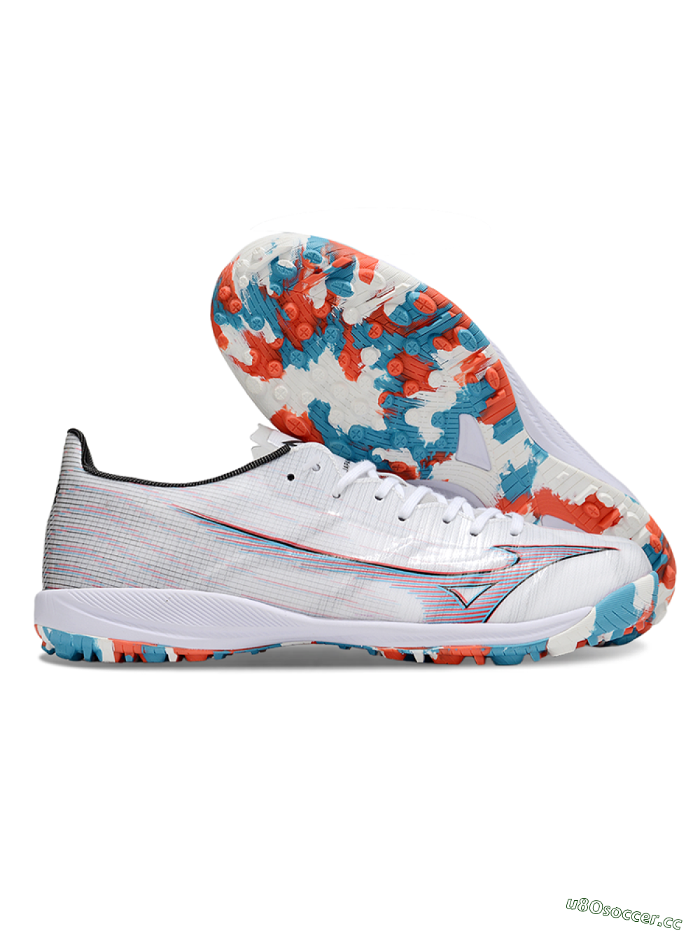 Men's Mizuno Morelia Alpha Beta TF Artificial Turf Low-Tops Football Shoes - White/Blue/Red 2