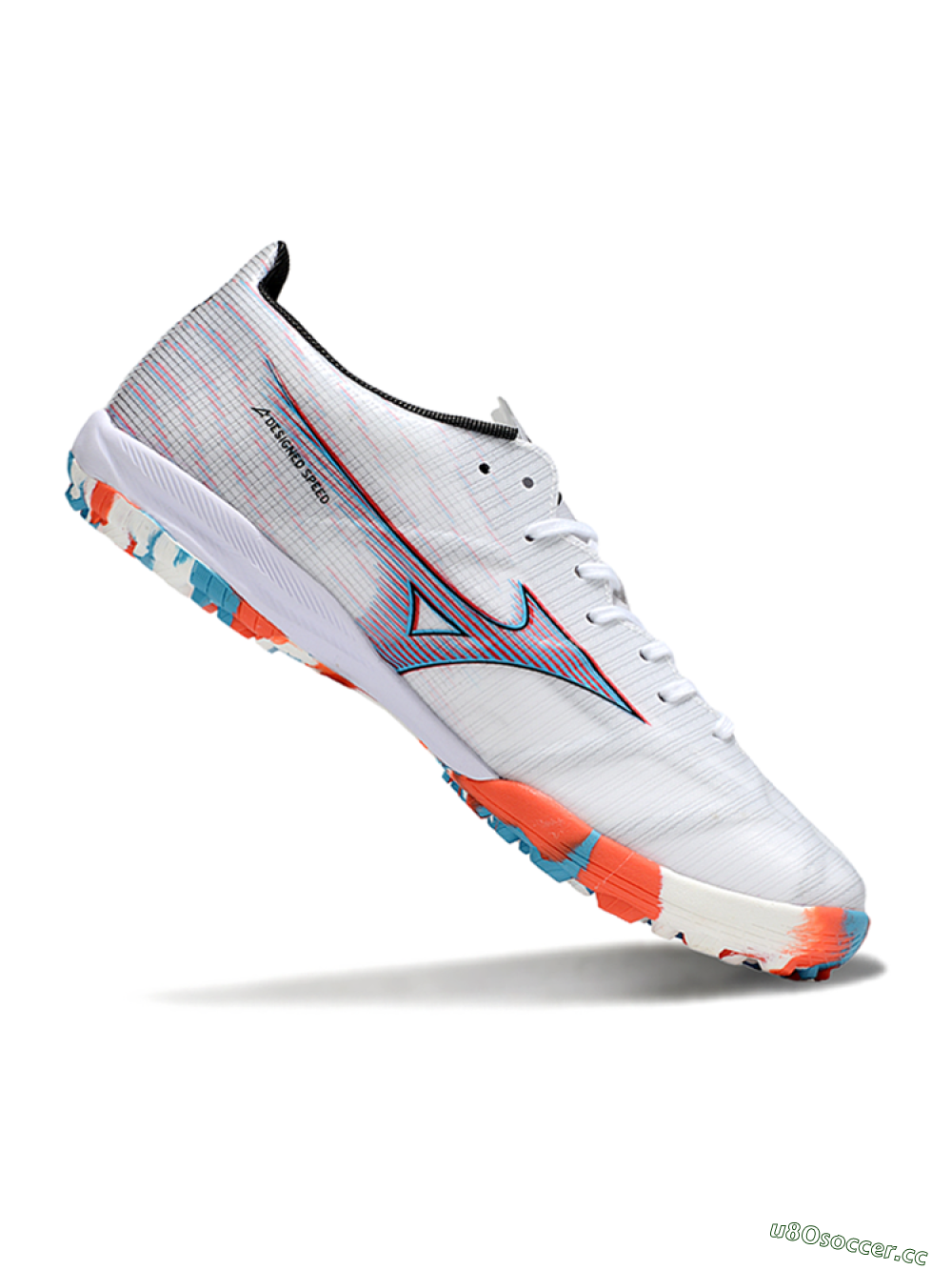 Men's Mizuno Morelia Alpha Beta TF Artificial Turf Low-Tops Football Shoes - White/Blue/Red 4