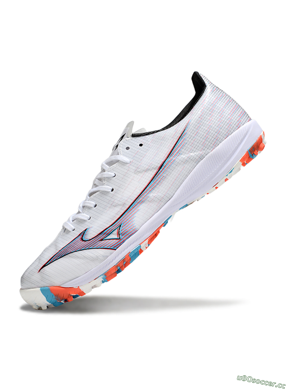 Men's Mizuno Morelia Alpha Beta TF Artificial Turf Low-Tops Football Shoes - White/Blue/Red 5