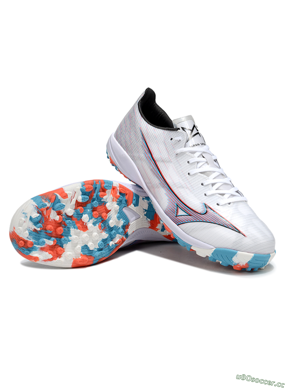 Men's Mizuno Morelia Alpha Beta TF Artificial Turf Low-Tops Football Shoes - White/Blue/Red 3