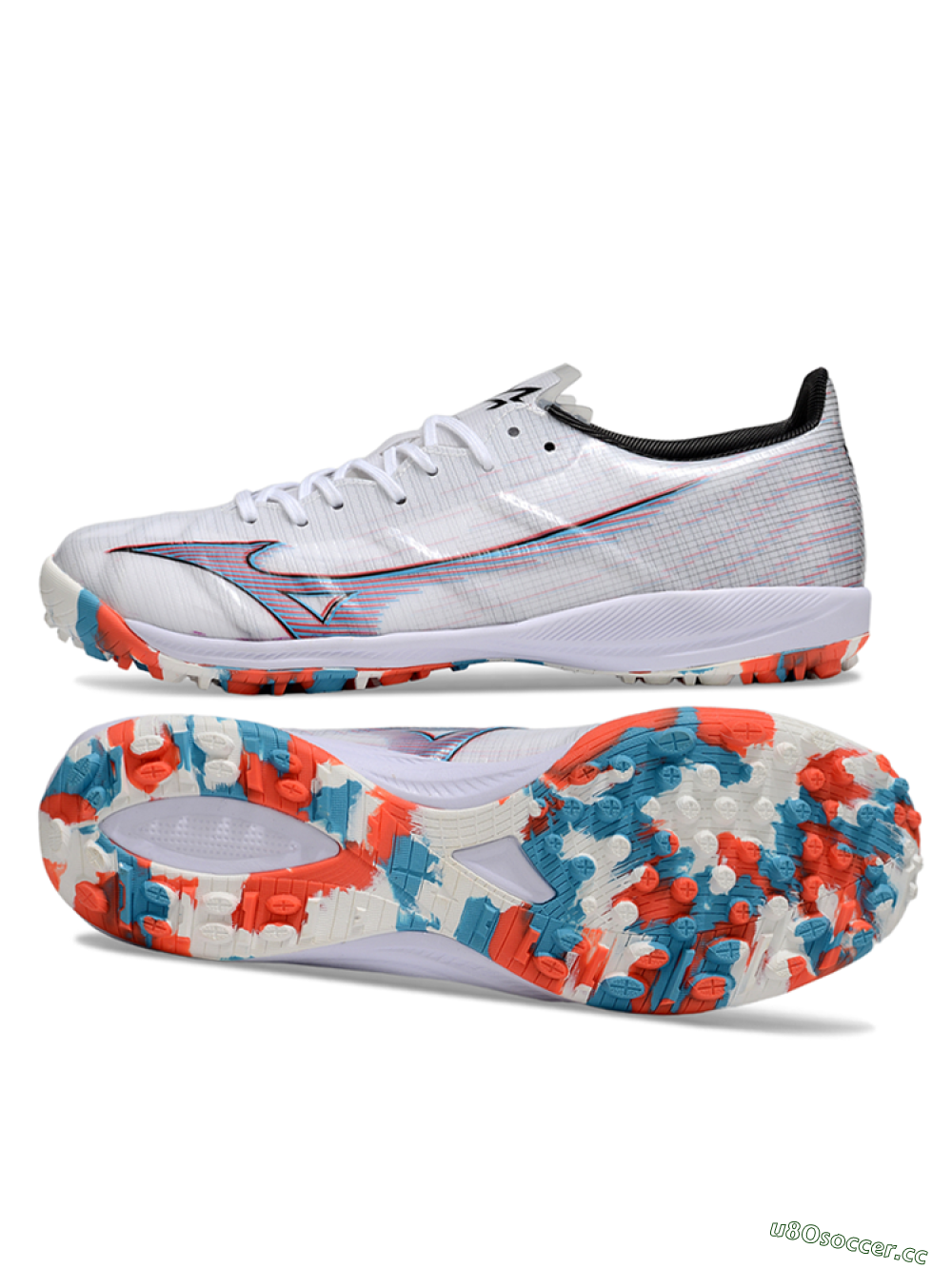 Men's Mizuno Morelia Alpha Beta TF Artificial Turf Low-Tops Football Shoes - White/Blue/Red 1