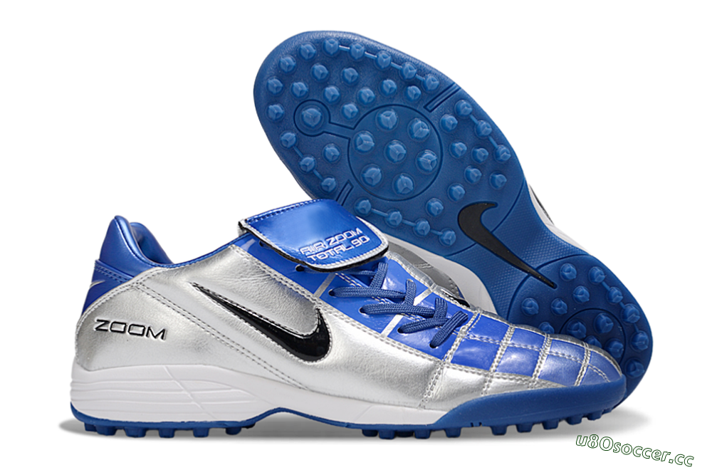Men's Nike Air Zoom Total 90 III TF Artificial Turf Low-Tops Football Shoes - Silver/Blue/Black 2
