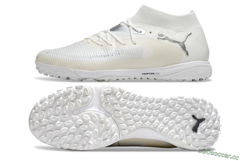 Men's Puma Future 8 Ultimate TF Artificial Turf Low-Tops Football Shoes - Beige/Silver/White 1