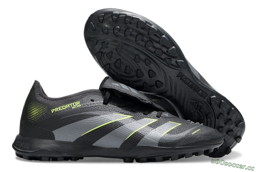 Men's Adidas Predator 25 Elite Foldover Tongue TF Artificial Turf Low-Tops Football Shoes - Black/Grey/Yellow 2