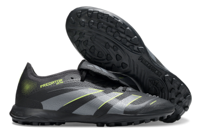 Men's Adidas Predator 25 Elite Foldover Tongue TF Artificial Turf Low-Tops Football Shoes - Black/Grey/Yellow