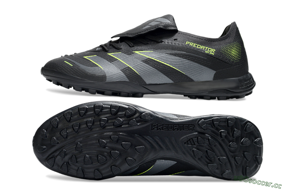 Men's Adidas Predator 25 Elite Foldover Tongue TF Artificial Turf Low-Tops Football Shoes - Black/Grey/Yellow 1