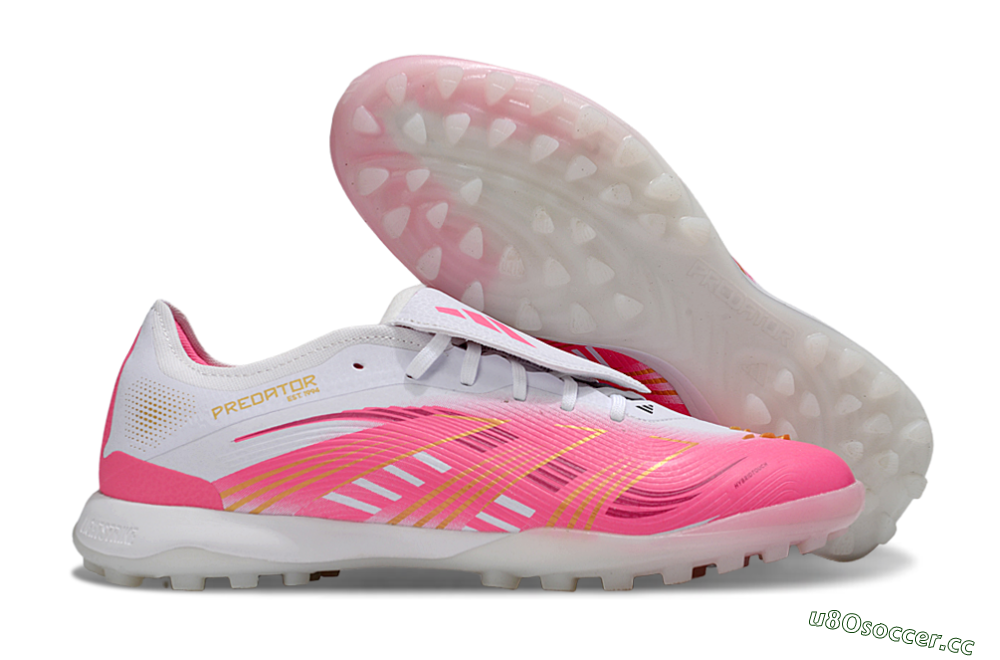 Men's Adidas Predator 25 Elite Foldover Tongue TF Artificial Turf Low-Tops Football Shoes - Pink/White/Gold 2
