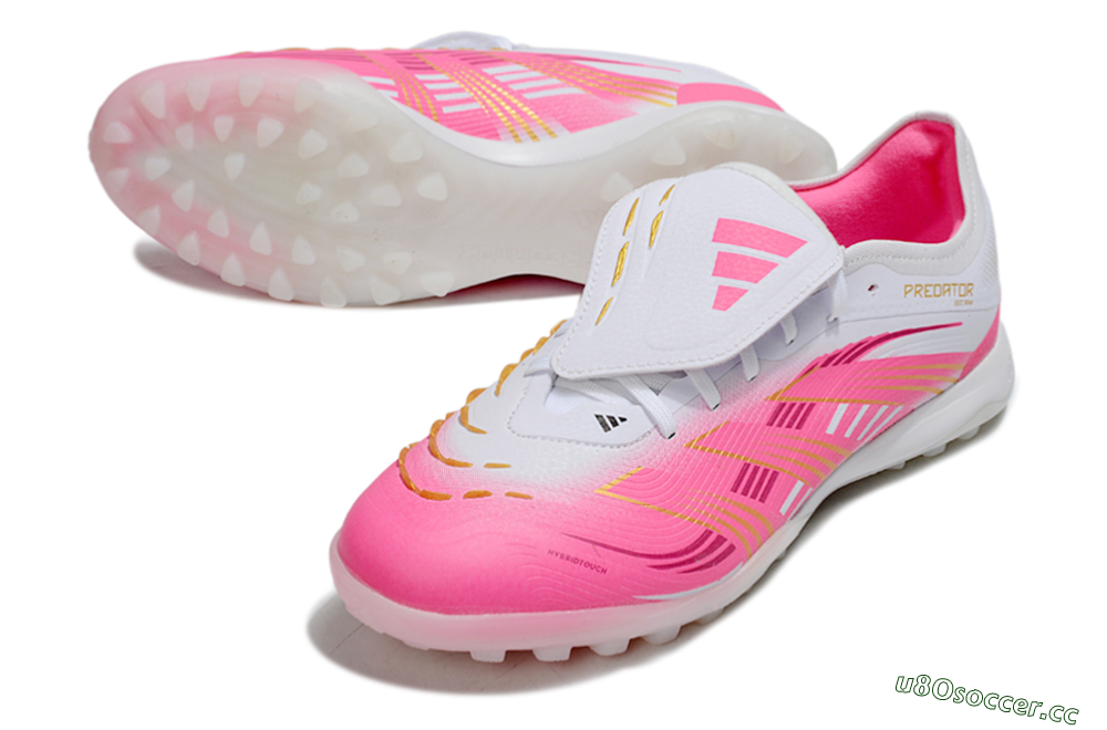 Men's Adidas Predator 25 Elite Foldover Tongue TF Artificial Turf Low-Tops Football Shoes - Pink/White/Gold 3