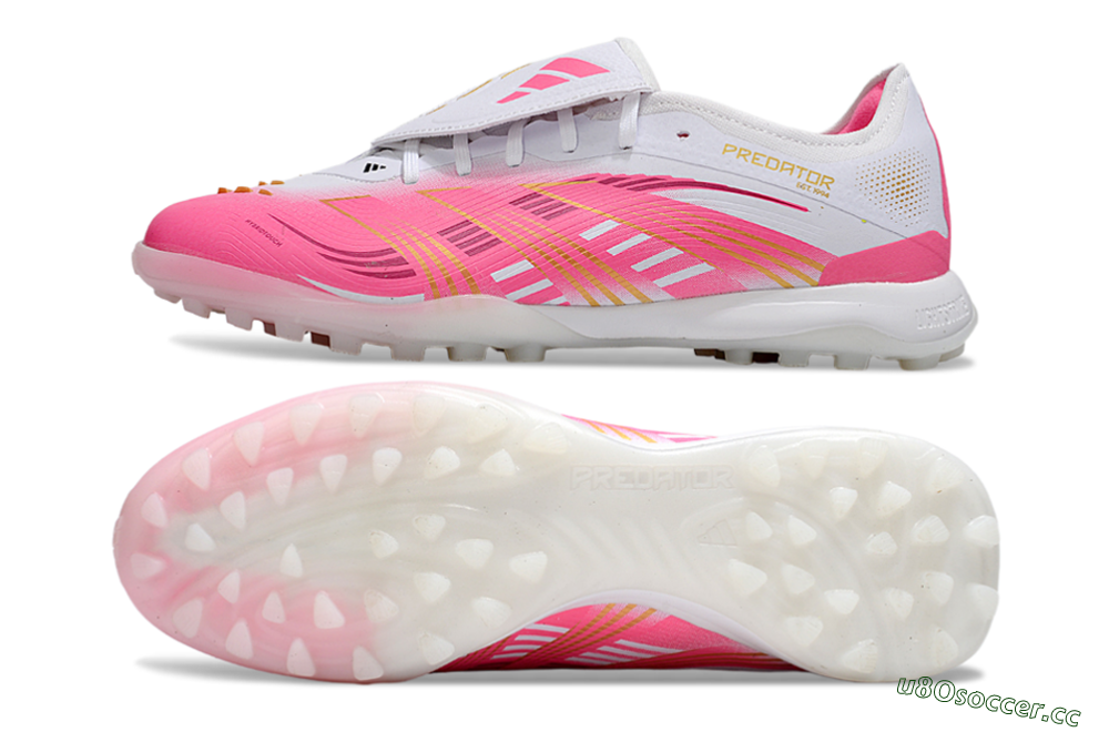 Men's Adidas Predator 25 Elite Foldover Tongue TF Artificial Turf Low-Tops Football Shoes - Pink/White/Gold 1