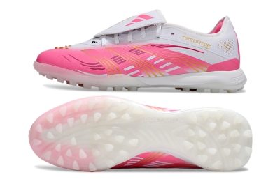 Men's Adidas Predator 25 Elite Foldover Tongue TF Artificial Turf Low-Tops Football Shoes - Pink/White/Gold