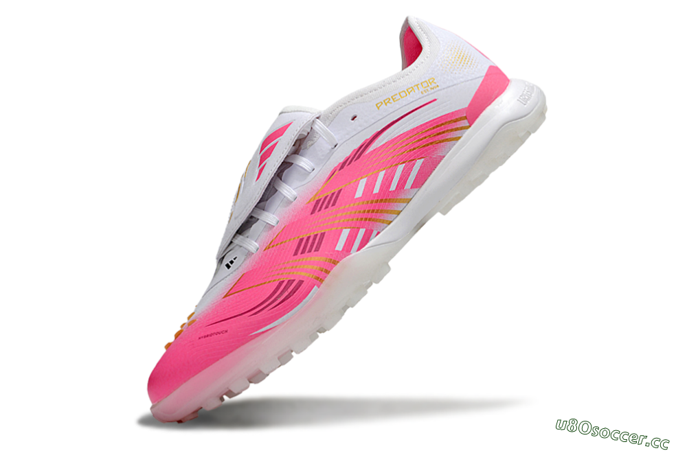 Men's Adidas Predator 25 Elite Foldover Tongue TF Artificial Turf Low-Tops Football Shoes - Pink/White/Gold 5