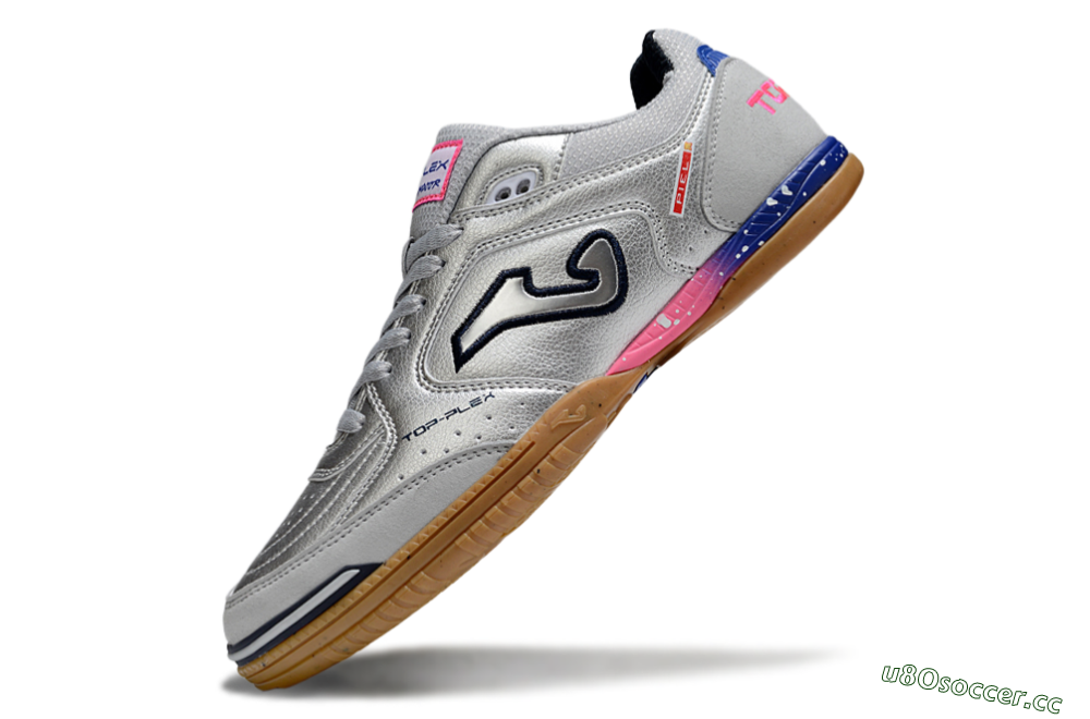 Men's Joma Top Flex IC Indoor & Futsal Low-Tops Football Shoes - Silver/Pink/Blue 5