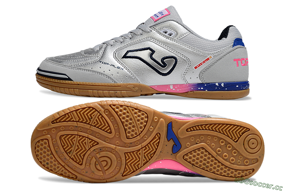 Men's Joma Top Flex IC Indoor & Futsal Low-Tops Football Shoes - Silver/Pink/Blue 1