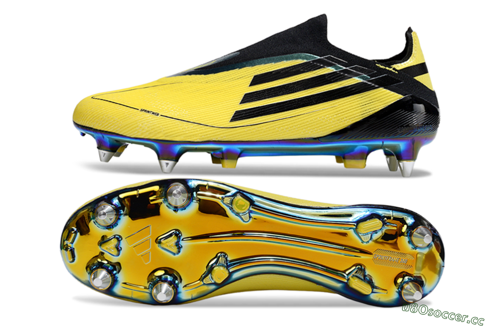 Men's Adidas F50 Elite Laceless SG Soft Ground Low-Tops Football Boots - Yellow/Black/Gold 1