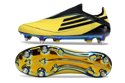 Men's Adidas F50 Elite Laceless SG Soft Ground Low-Tops Football Boots - Yellow/Black/Gold