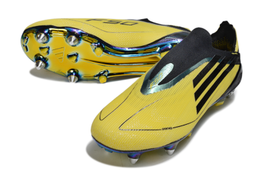Men's Adidas F50 Elite Laceless SG Soft Ground Low-Tops Football Boots - Yellow/Black/Gold