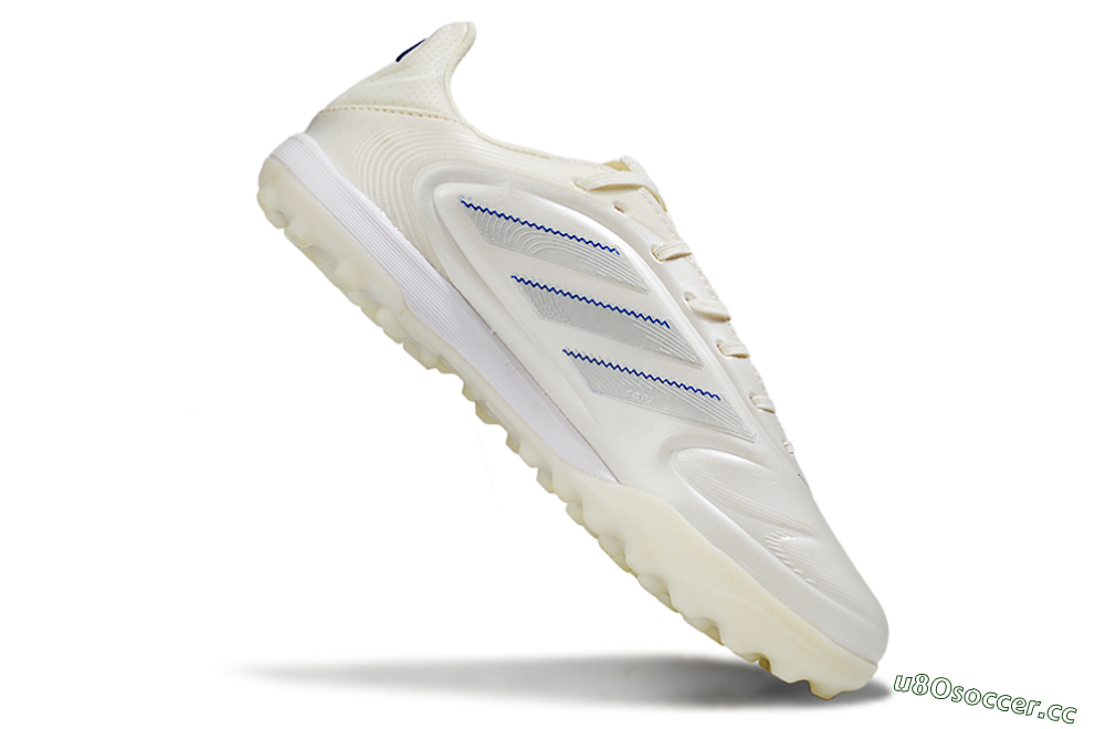 Men's Adidas Copa Pure 3 TF Artificial Turf Low-Tops Football Shoes - Beige/Blue/White 4