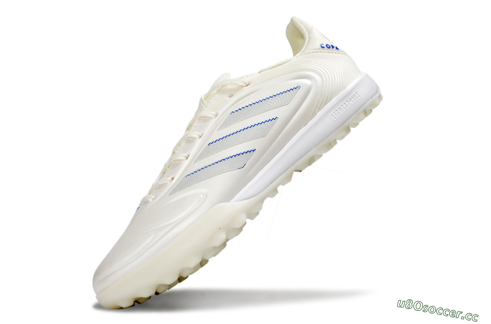 Men's Adidas Copa Pure 3 TF Artificial Turf Low-Tops Football Shoes - Beige/Blue/White 5