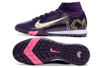 Kids Nike Air Zoom Mercurial Superfly 10 Elite TF Artificial Turf High-Tops Football Shoes - Purple/White/Gold