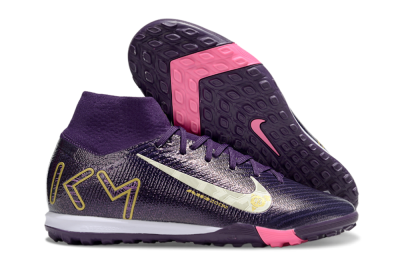 Kids Nike Air Zoom Mercurial Superfly 10 Elite TF Artificial Turf High-Tops Football Shoes - Purple/White/Gold
