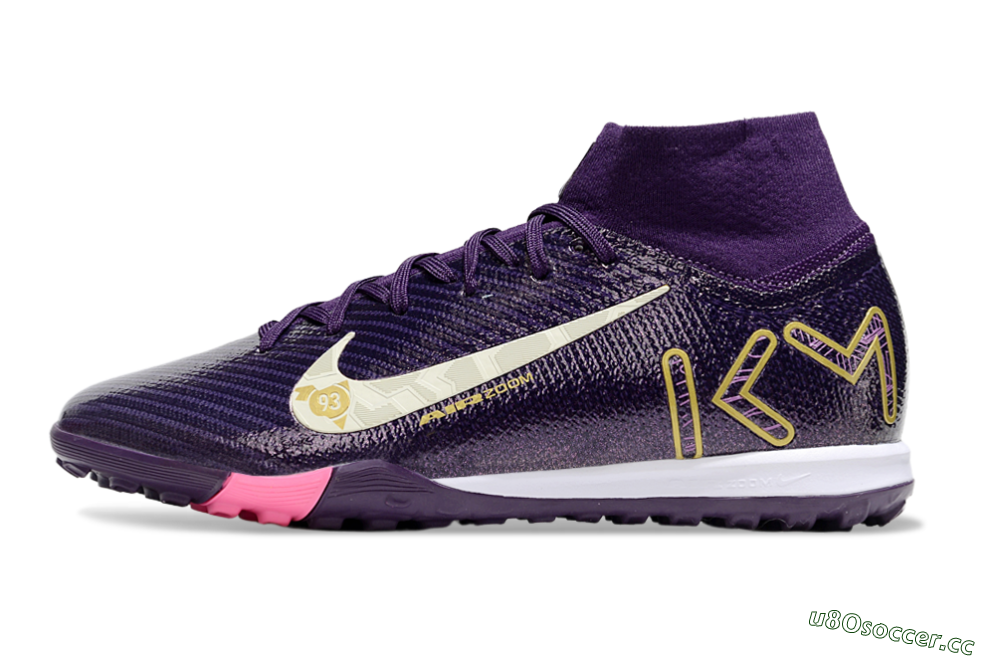 Kids Nike Air Zoom Mercurial Superfly 10 Elite TF Artificial Turf High-Tops Football Shoes - Purple/White/Gold 0