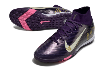 Kids Nike Air Zoom Mercurial Superfly 10 Elite TF Artificial Turf High-Tops Football Shoes - Purple/White/Gold