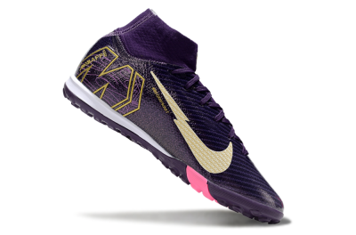 Kids Nike Air Zoom Mercurial Superfly 10 Elite TF Artificial Turf High-Tops Football Shoes - Purple/White/Gold
