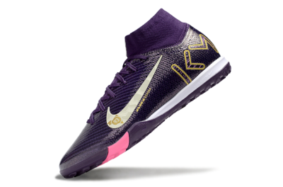 Kids Nike Air Zoom Mercurial Superfly 10 Elite TF Artificial Turf High-Tops Football Shoes - Purple/White/Gold