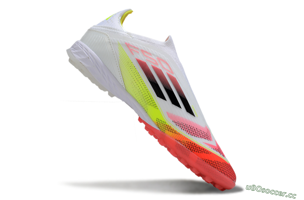 Unisex Adidas F50 Elite Laceless TF Artificial Turf Low-Tops Football Shoes - White/Red/Yellow 5