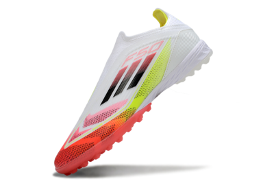 Unisex Adidas F50 Elite Laceless TF Artificial Turf Low-Tops Football Shoes - White/Red/Yellow