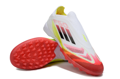 Unisex Adidas F50 Elite Laceless TF Artificial Turf Low-Tops Football Shoes - White/Red/Yellow