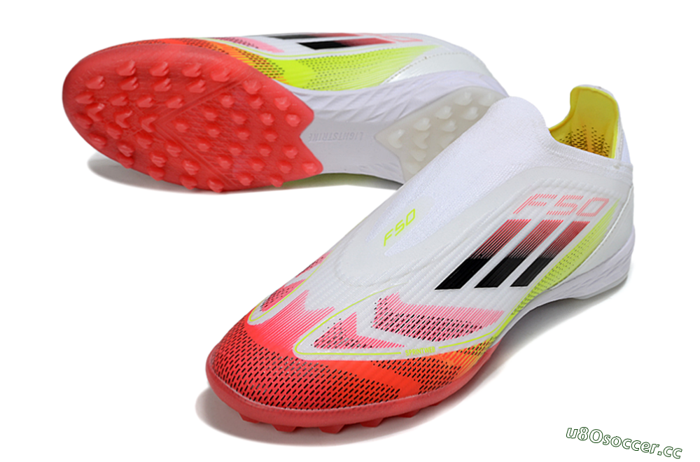 Unisex Adidas F50 Elite Laceless TF Artificial Turf Low-Tops Football Shoes - White/Red/Yellow 3