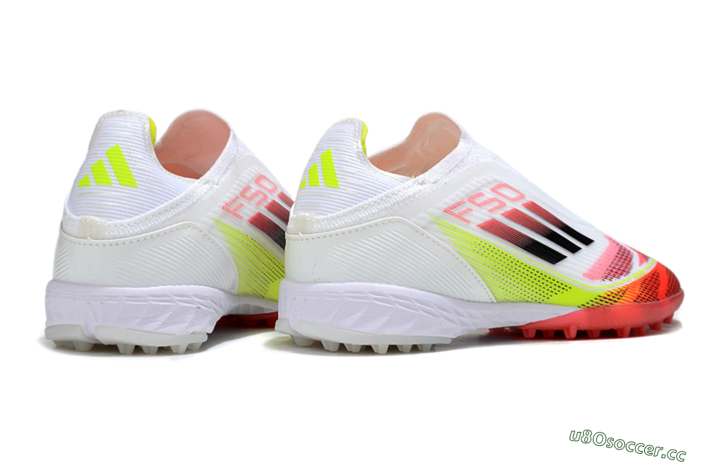 Unisex Adidas F50 Elite Laceless TF Artificial Turf Low-Tops Football Shoes - White/Red/Yellow 7