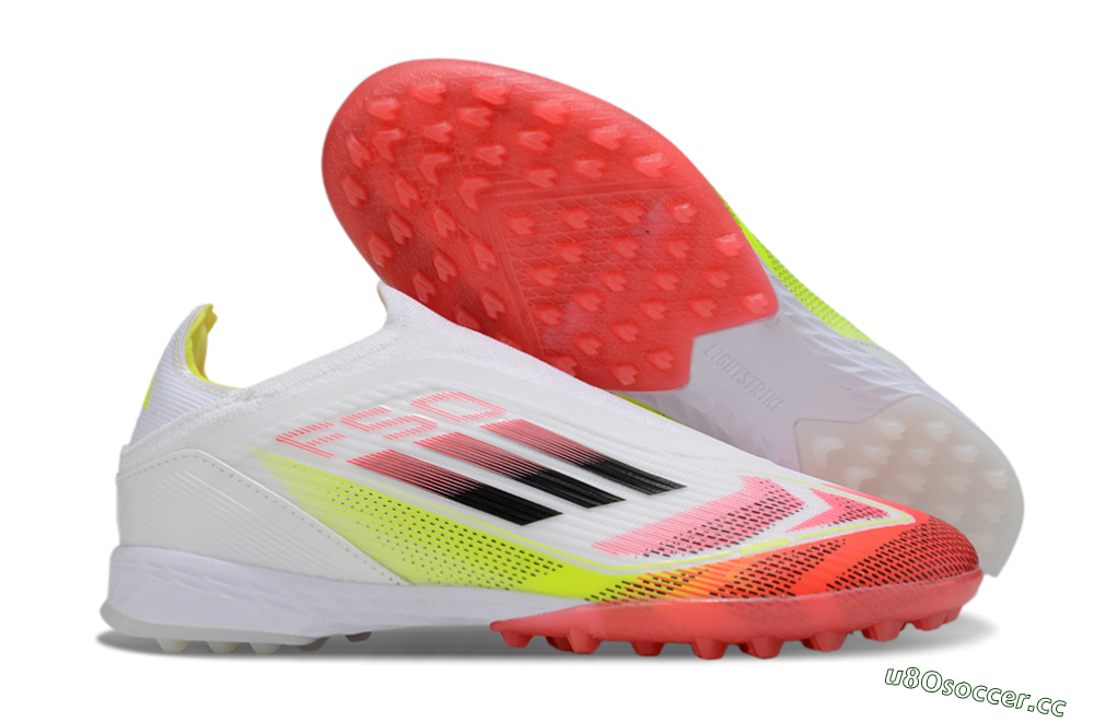 Unisex Adidas F50 Elite Laceless TF Artificial Turf Low-Tops Football Shoes - White/Red/Yellow 2