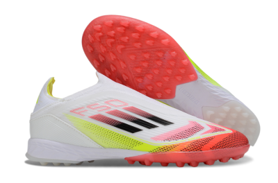 Unisex Adidas F50 Elite Laceless TF Artificial Turf Low-Tops Football Shoes - White/Red/Yellow