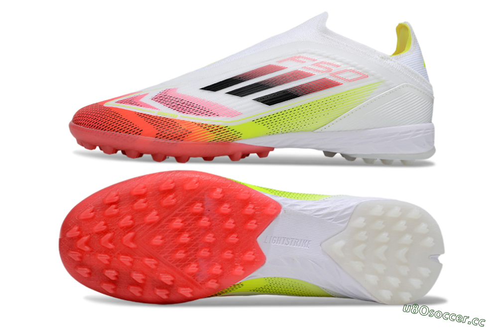 Unisex Adidas F50 Elite Laceless TF Artificial Turf Low-Tops Football Shoes - White/Red/Yellow 1