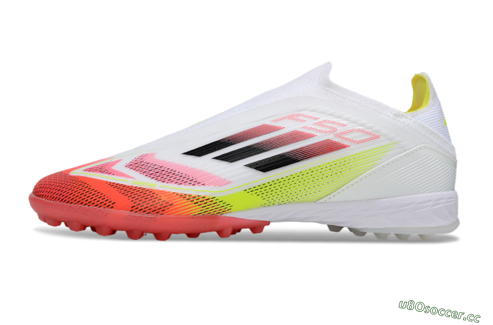 Unisex Adidas F50 Elite Laceless TF Artificial Turf Low-Tops Football Shoes - White/Red/Yellow 0