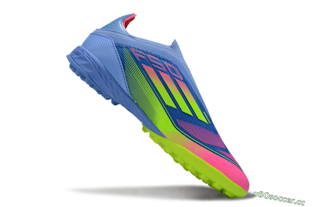 Unisex Adidas F50 Elite Laceless TF Artificial Turf Low-Tops Football Shoes - Blue/Pink/Yellow 5